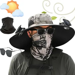 Wide Brim Solar Fan Outdoor Fishing Hat-Solar & USB Charging, Waterproof Removable Outdoor Solar Fan Hats