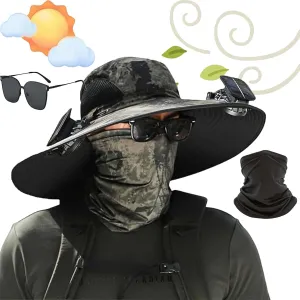 Wide Brim Solar Fan Outdoor Fishing Hat-Solar & USB Charging, Waterproof Removable Outdoor Solar Fan Hats
