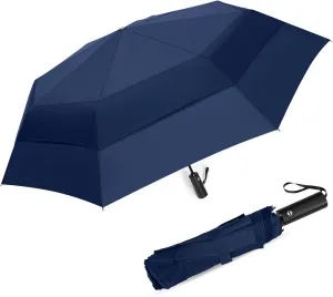 Windproof Golf Umbrella -Oversized 54inch Double Layer Extra Large Umbrella Compact,Folding, Waterproof Automatic Open&Close-DARK BLUE-06