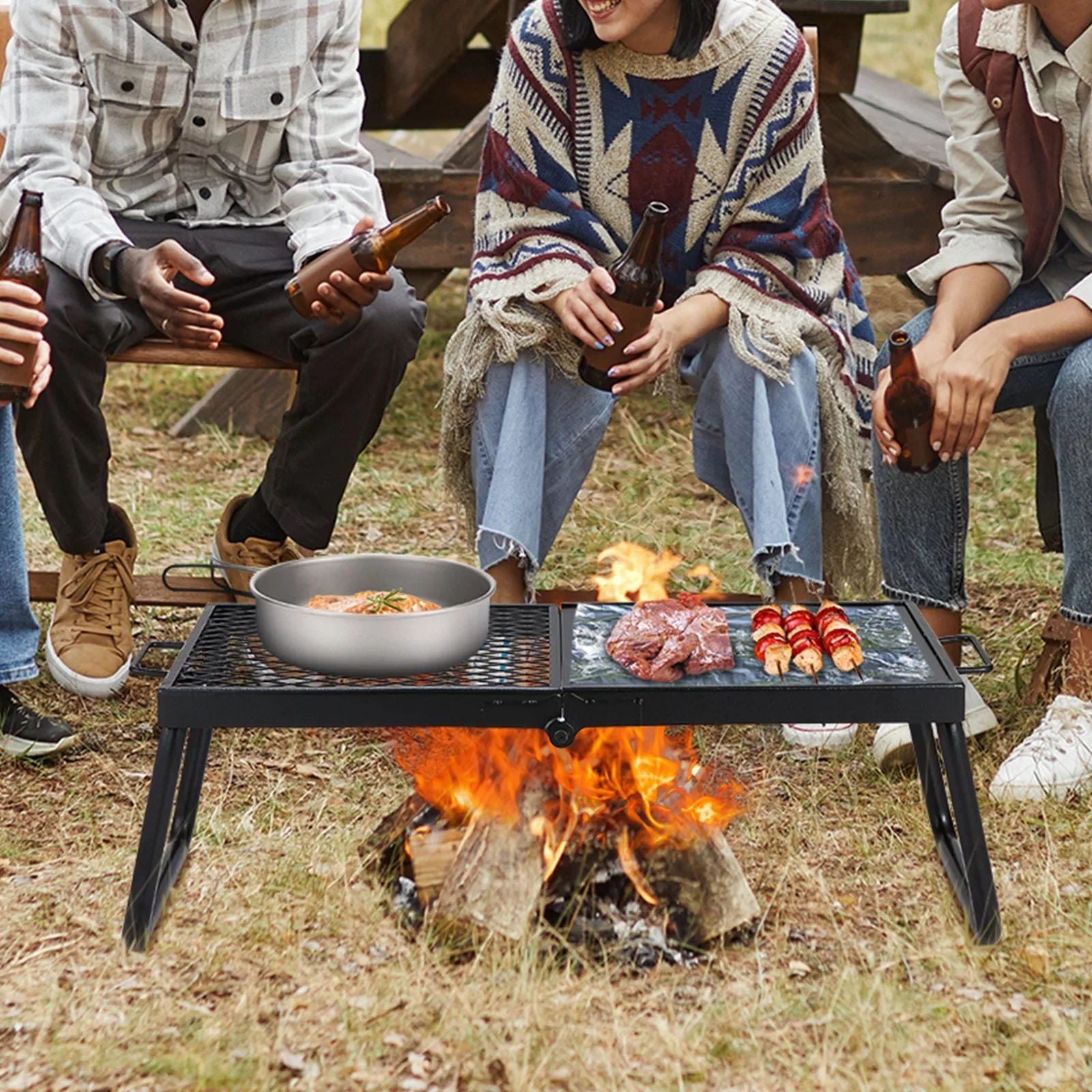 with Steel Heavy Bag, 22.4" Duty Grates Camp Fire Grill, Legs Rack Grilling Open Carrying Equipment 5G-enabled Flame Problem-solving Pit, Grate, Camping Outdoor Portable Cooking for Cooking Fire Folding Over Mesh VEVOR Campfire