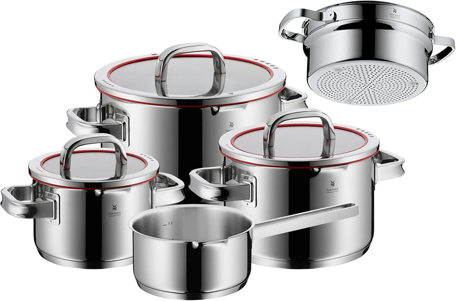 WMF 760066380 Function 4 Cookware Set with Steamer Insert, Stainless Steel, Transparent, 20 cm, 5 Units