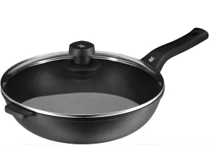 WMF Permadur Premium Wok Pan 30 cm Induction Glass Lid with Steam Opening Wok Aluminium Coated