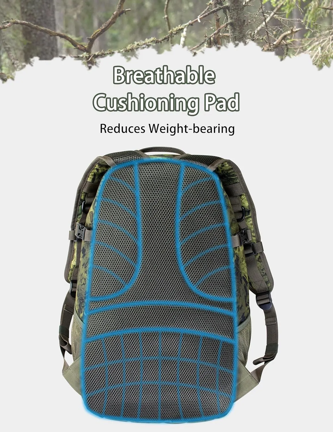 WOLFHUNT Hunting Backpack for Men, Medium Camouflage Hunting Pack Hiking Day Pack for Hiking, Fishing, Shooting, 24 L,Prym1 Woodlands