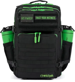 WOLFpak 45L Backpack (Black Neon Green) Camping, Hiking, Gym Backpack