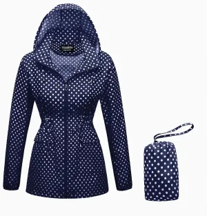 Women-Rain Jacket-Hood Waterproof-Lightweight Windbreak-Packable — Cute RainCoats Travel Polka Dot Ladies With Pouch