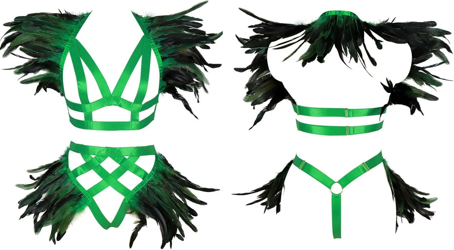 Women's Feathers Body Harness Epaulets Wings Punk Gothic Leg Garter Photography Clothing Accessories(