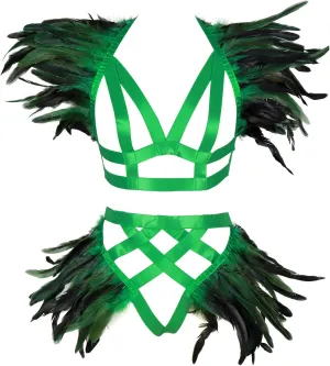 Women's Feathers Body Harness Epaulets Wings Punk Gothic Leg Garter Photography Clothing Accessories(