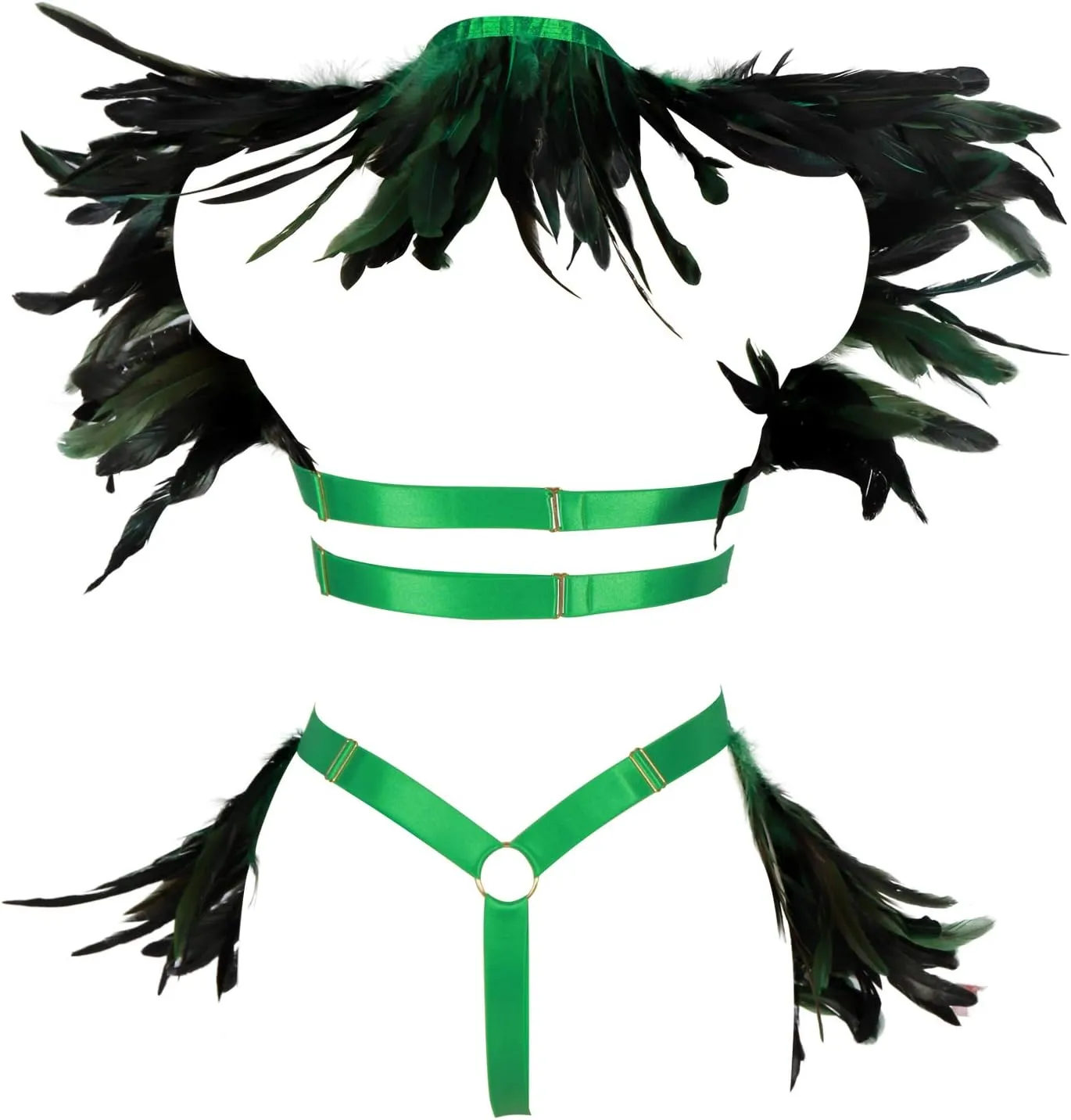 Women's Feathers Body Harness Epaulets Wings Punk Gothic Leg Garter Photography Clothing Accessories(
