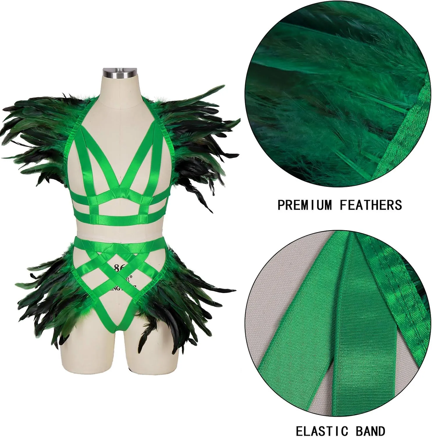 Women's Feathers Body Harness Epaulets Wings Punk Gothic Leg Garter Photography Clothing Accessories(