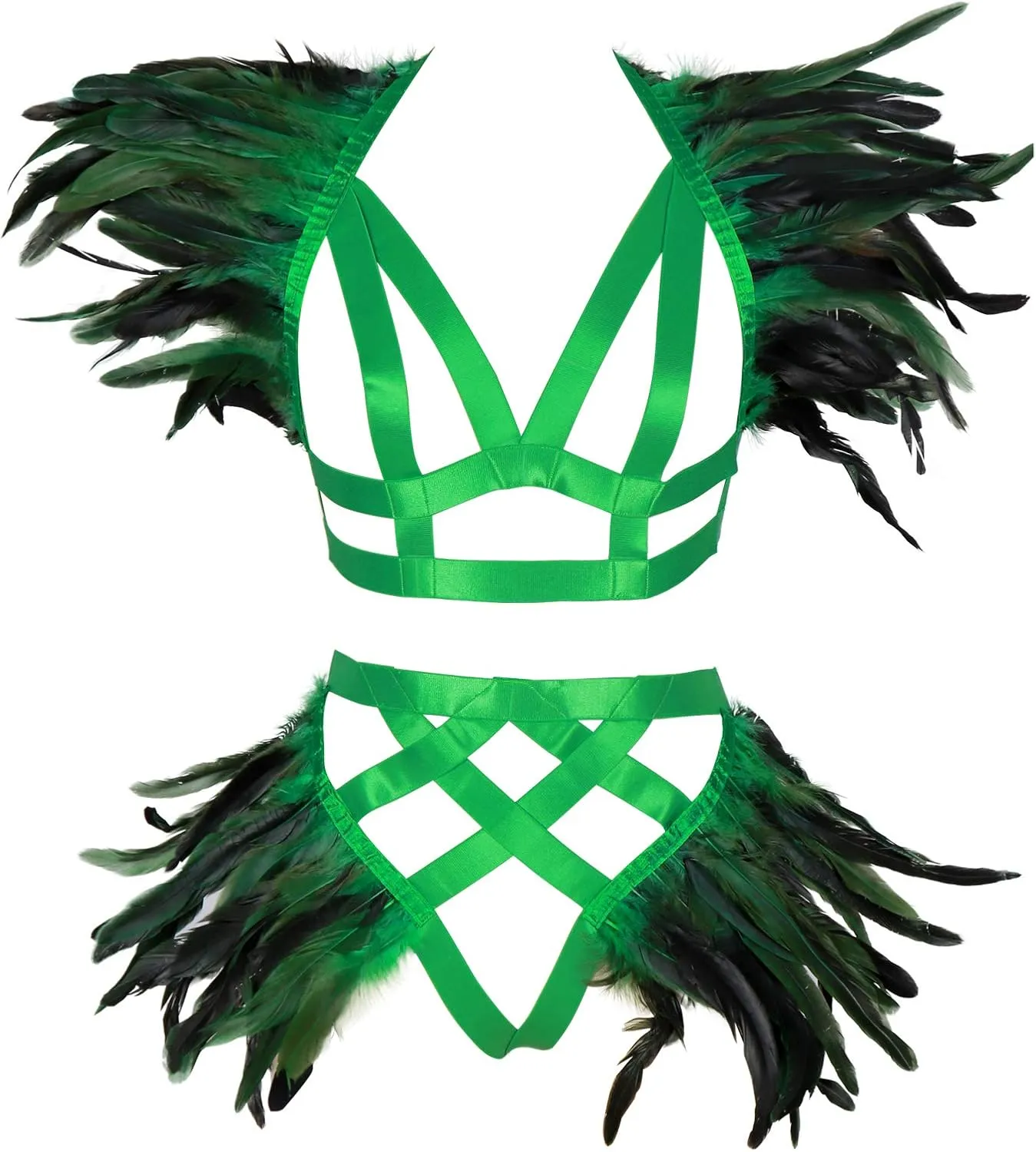Women's Feathers Body Harness Epaulets Wings Punk Gothic Leg Garter Photography Clothing Accessories(