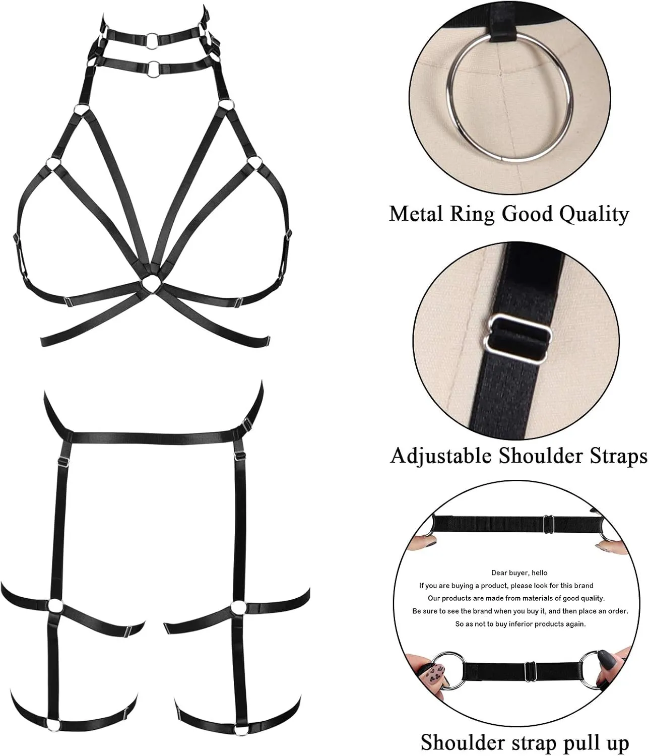 Women's Full Body Harness Bra Garter Belt Lingerie cage Set Chest Strap Gothic Punk Festival Rave Plus Size