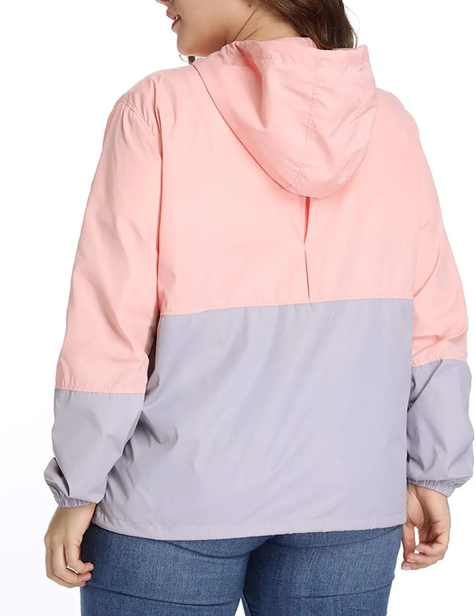Women's Plus Size Rain Jacket Lightweight Hooded Rain Coat Windbreaker