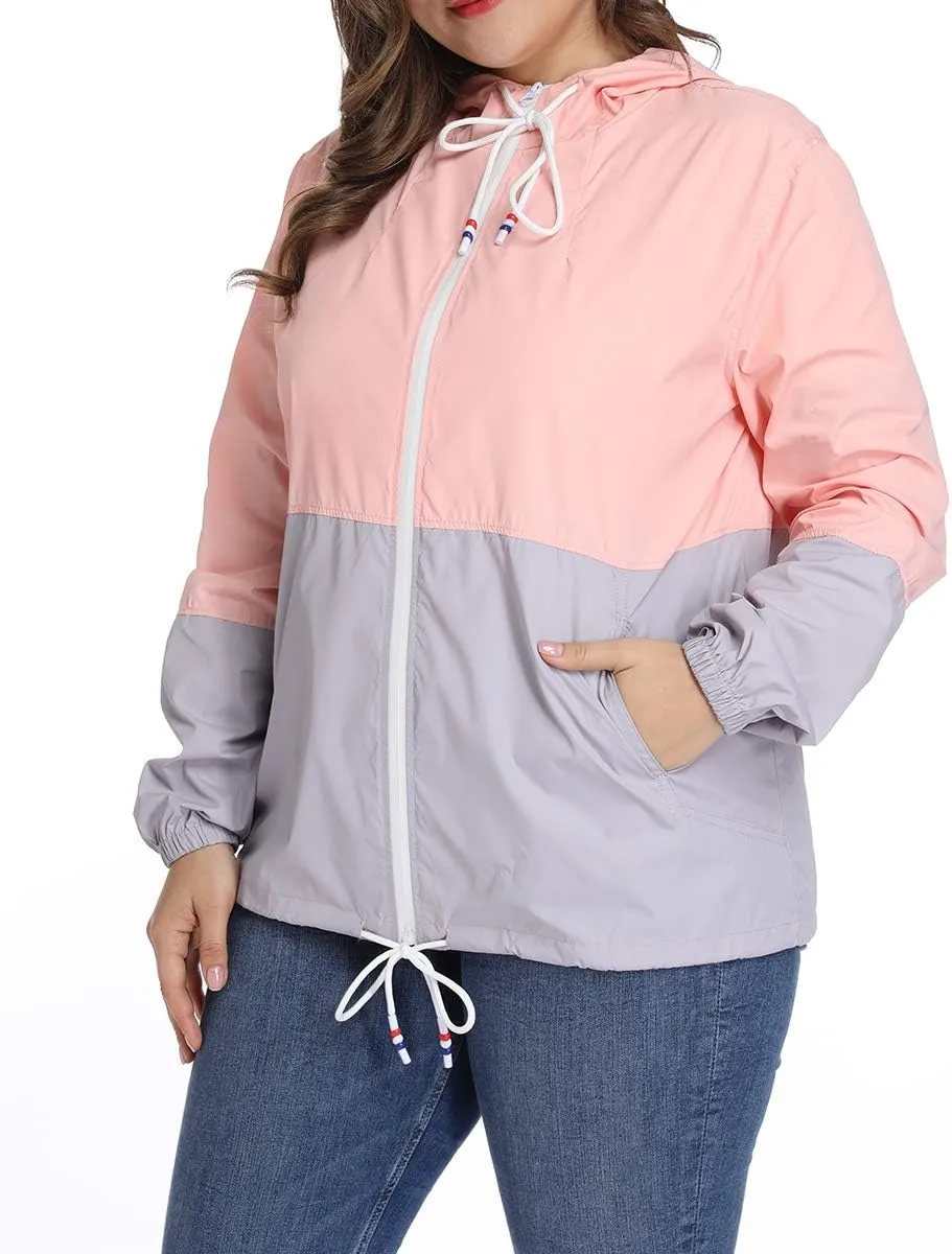 Women's Plus Size Rain Jacket Lightweight Hooded Rain Coat Windbreaker
