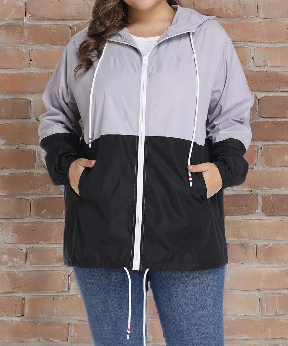 Women's Plus Size Rain Jacket Lightweight Hooded Rain Coat Windbreaker