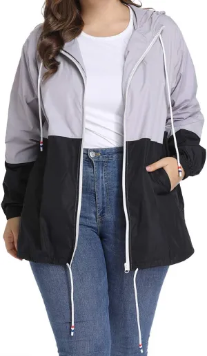 Women's Plus Size Rain Jacket Lightweight Hooded Rain Coat Windbreaker