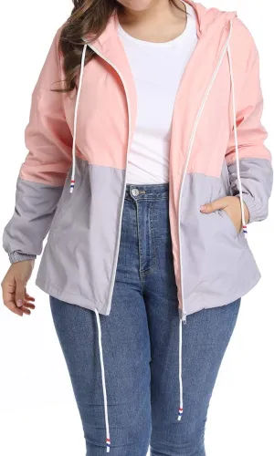 Women's Plus Size Rain Jacket Lightweight Hooded Rain Coat Windbreaker