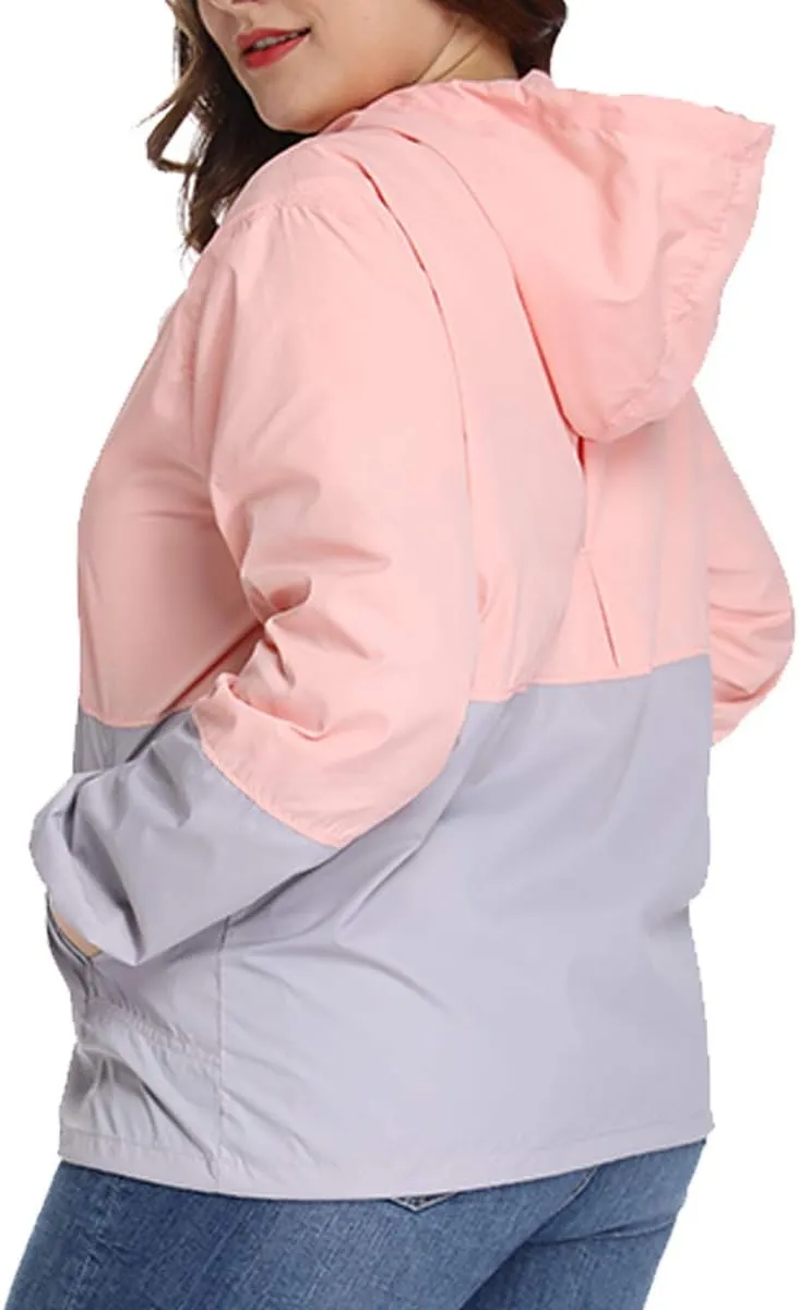 Women's Plus Size Rain Jacket Lightweight Hooded Rain Coat Windbreaker