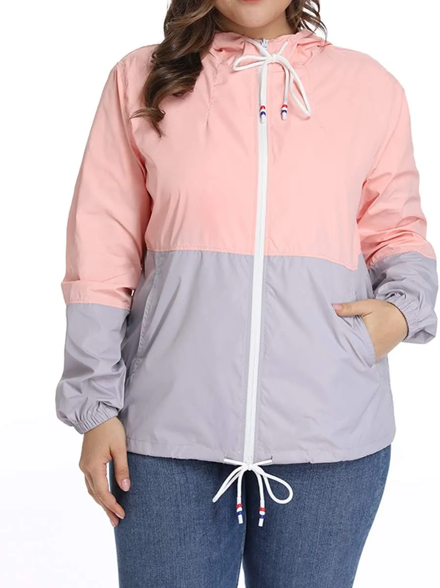 Women's Plus Size Rain Jacket Lightweight Hooded Rain Coat Windbreaker