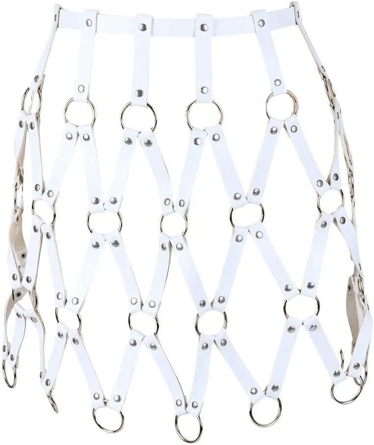 Women's PU Leather Harness Skirt Punk Gothic Adjustable Belt Hollow Body Harness cage Carnival Dance Costume Accessories