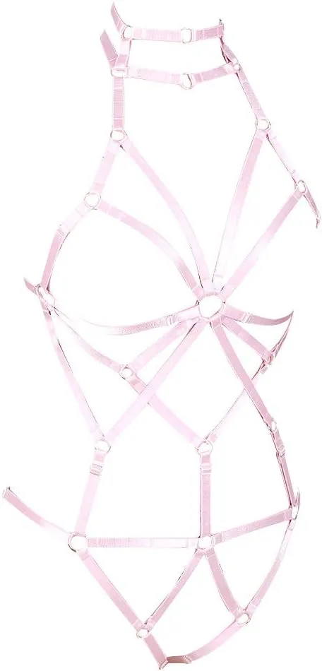 Women's Punk Body Harness Lingerie Full Waist Garter Belts Set Strappy Frame Cage Rave bras