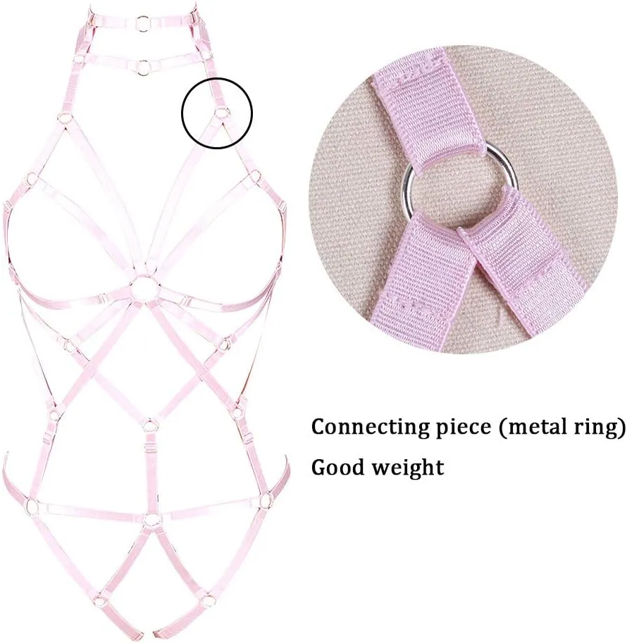 Women's Punk Body Harness Lingerie Full Waist Garter Belts Set Strappy Frame Cage Rave bras