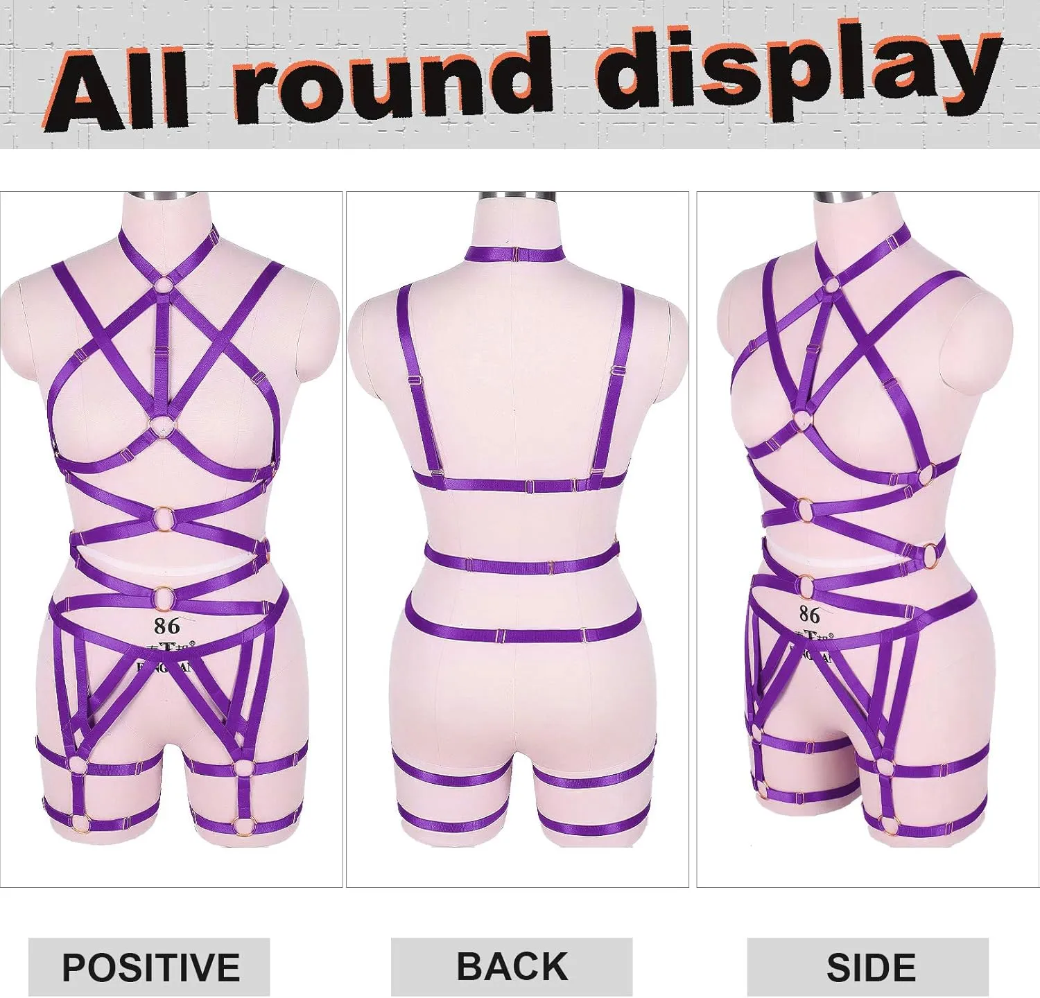 Women's Punk Cut Out Harness Body Cage Bra Full Strappy Lingerie Set Plus Size Garter Belts Goth Halloween Dance Rave