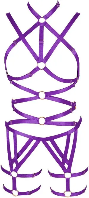 Women's Punk Cut Out Harness Body Cage Bra Full Strappy Lingerie Set Plus Size Garter Belts Goth Halloween Dance Rave