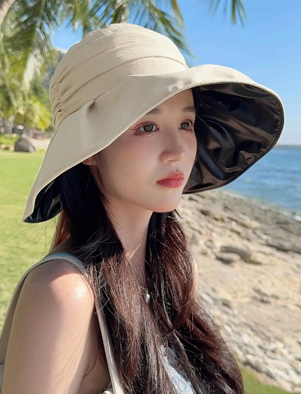 Women's Sun Hat Wide Brim Beach Sun Protection Bucket Hat for Summer Fishing Cap Gardening