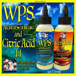 WPS Authentic 4oz 120ml and Citric Acid 1:1 4oz Chlorine Dioxide Kit Water Purification Drops.