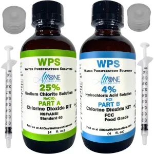 WPS KIT Sodium Solution 25% HCL 4% CDS Glass 2 Part KIT Water Purification Solution Drops 4 oz