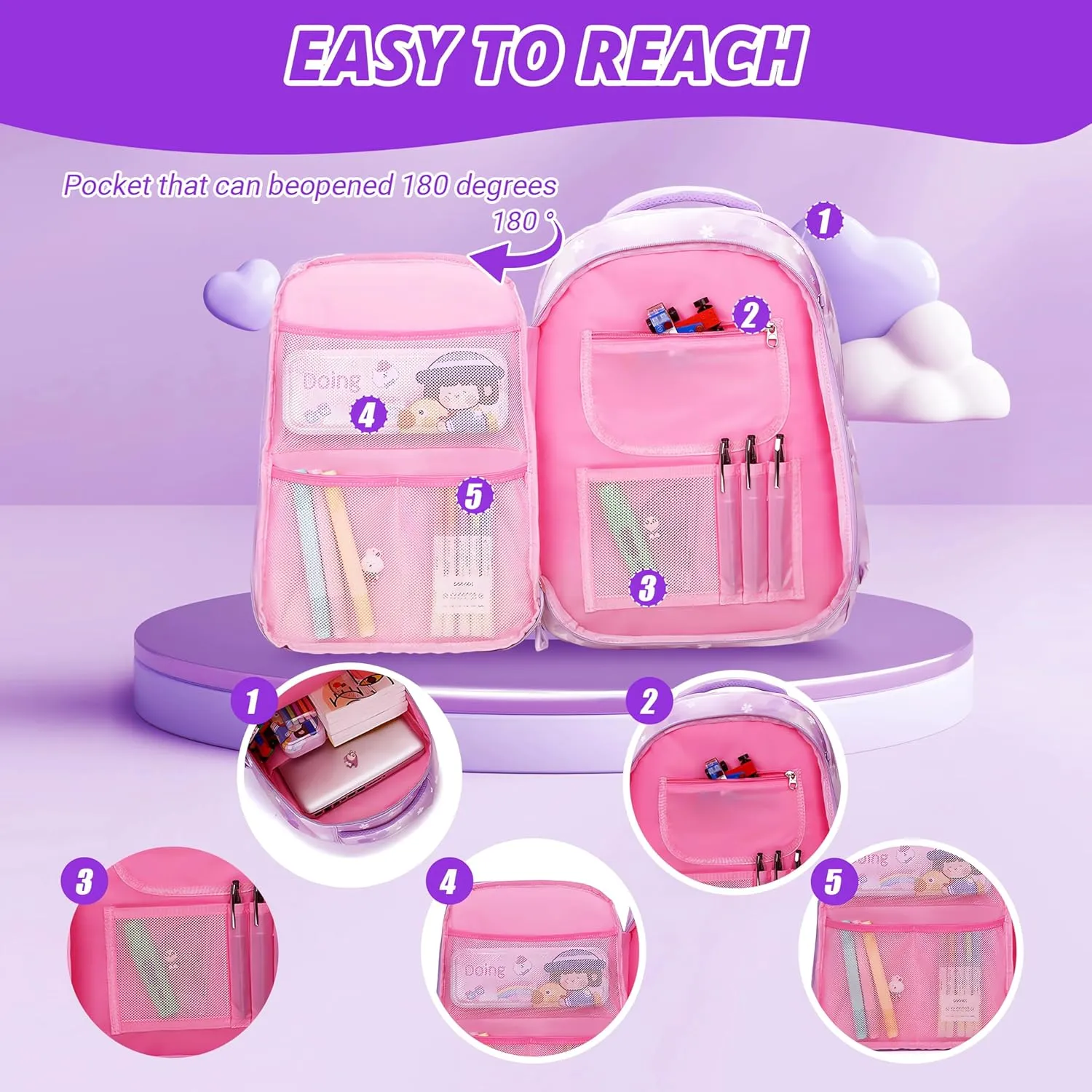 Wraifa Girls Backpack and Lunch Box Set - Sequin Backpack for Girls Elementary School Preschool Princess Kids Bookbag (Lunch Bag Set Purple)