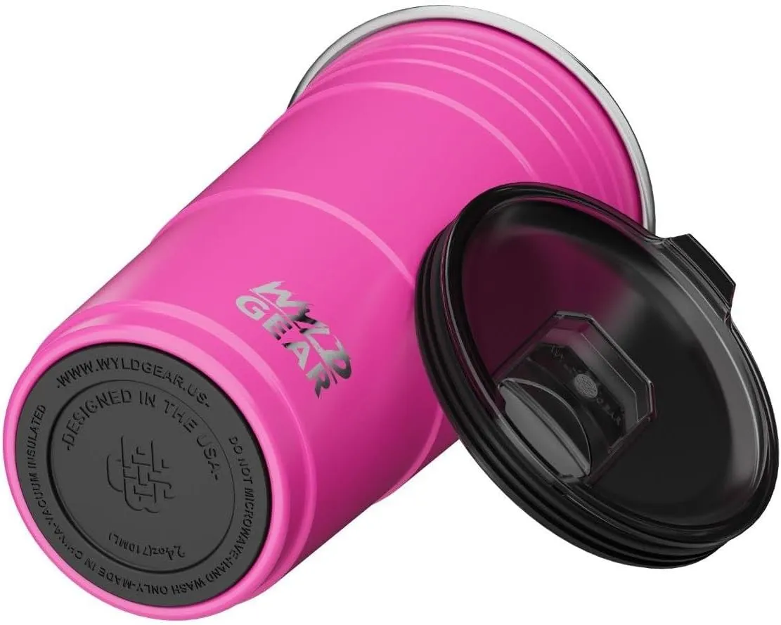 Wyld Gear Wyld Cup - Stainless Steel, Vacuum Insulated Tumbler Party Cup with Lid - 24oz Pink