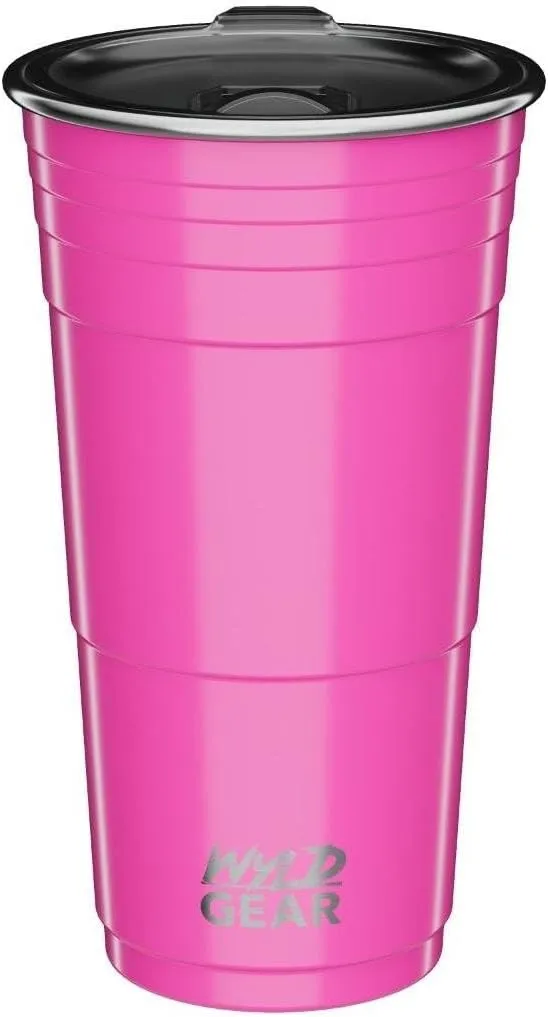 Wyld Gear Wyld Cup - Stainless Steel, Vacuum Insulated Tumbler Party Cup with Lid - 24oz Pink