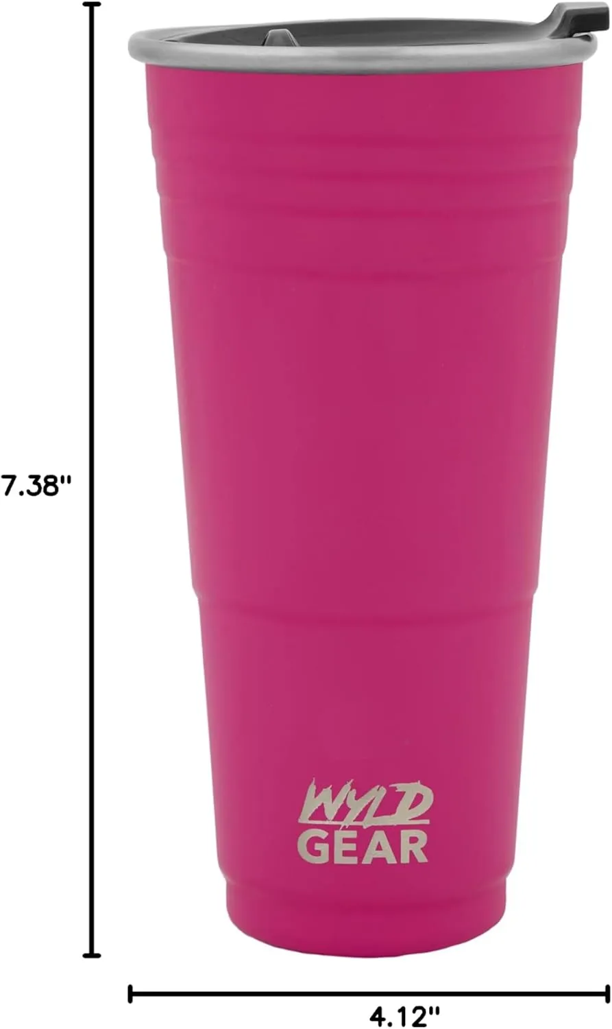 Wyld Gear Wyld Cup - Stainless Steel, Vacuum Insulated Tumbler Party Cup with Lid - 24oz Pink