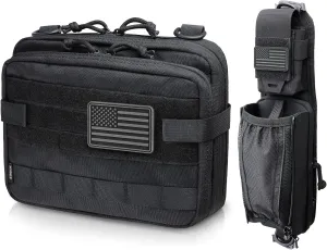 WYNEX Tactical Large Admin Pouch, Double Layer Design, Molle EDC EMT Utility Pouch with Map Sleeve, Water Bottle Pouch Version