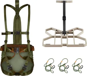 XOP Complete Tree Saddle Hunting System - Includes Tree Saddle Platform, Mondo Saddle Harness, Bridge, Tether, Lineman's Belt, 3 Carabiners, 3 Prusiks, Cam Strap, Open Top Rope Bag
