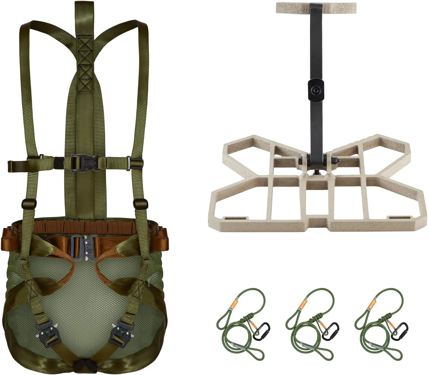 XOP Complete Tree Saddle Hunting System - Includes Tree Saddle Platform, Mondo Saddle Harness, Bridge, Tether, Lineman's Belt, 3 Carabiners, 3 Prusiks, Cam Strap, Open Top Rope Bag