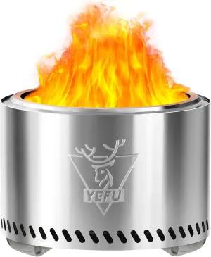 YEFU Fire Pit with Removable Ash-Pan: Smokeless Firepit 304 Stainless Steel Material - Outdoor Fire Pit Silver 19 inch - Smokeless Firepit for Outside Outdoor Patio Camping Backyard