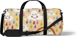 Yellow Kawaii Cute Clouds Rainbows Rain Drops Sports Bag Tote Bag Waterproof Gym Bag with Shoulder Strap Zipper 2 Side Pockets for Men and Women, Travel and Storage Shoulder Bag.