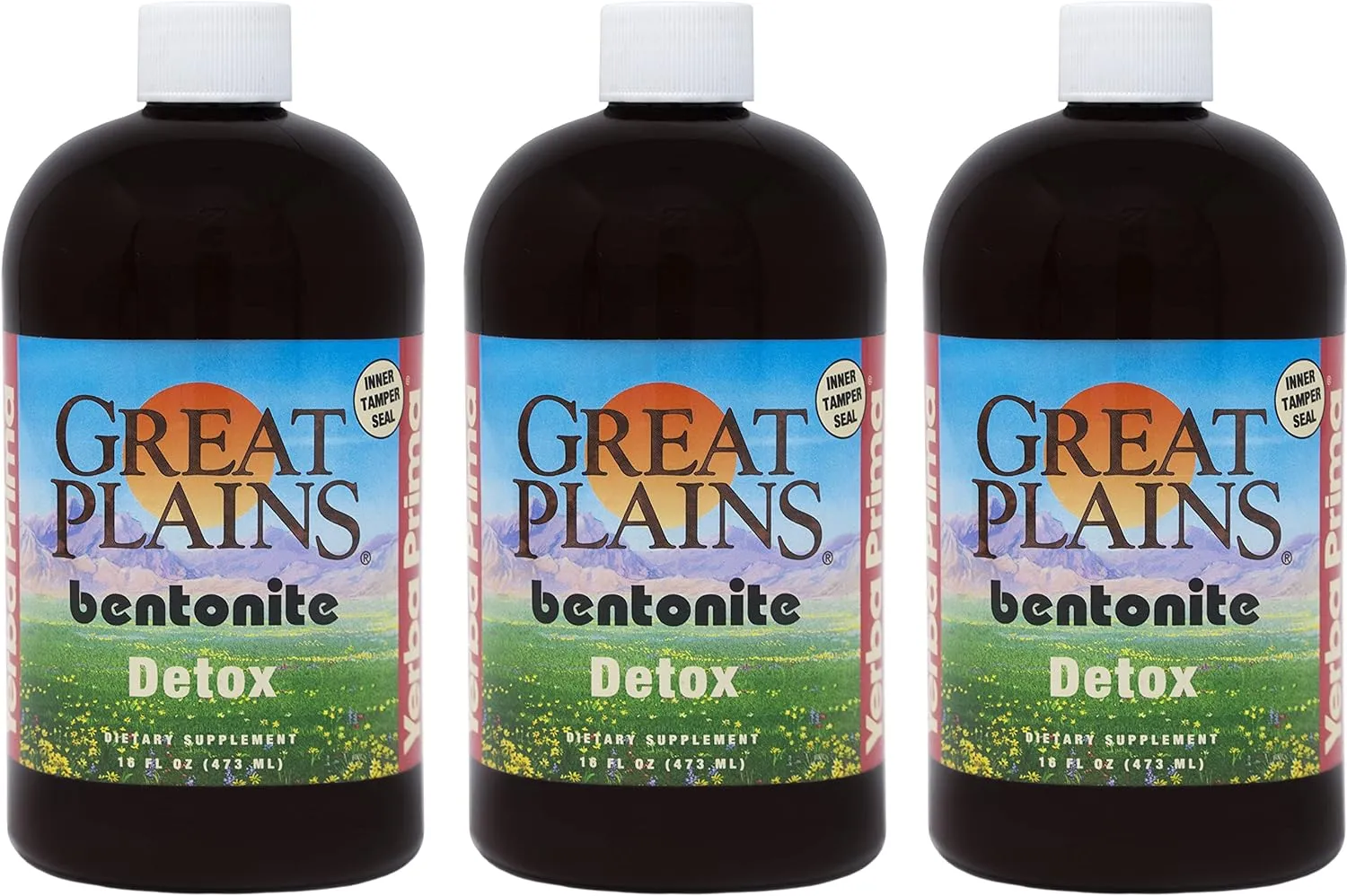 Yerba Prima Great Plains Bentonite Clay - 16 oz (Pack of 3) - Natural Internal Liquid Clay Cleansing Supplement