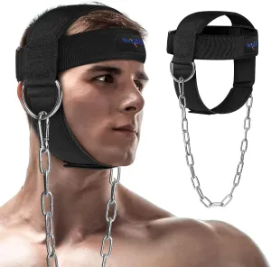 Yes4All Adjustable Neck Harness for Weight Training - Wide Padded Strap Support for Strengthening & Resistance Training, Weight Lifting Head Harness Black