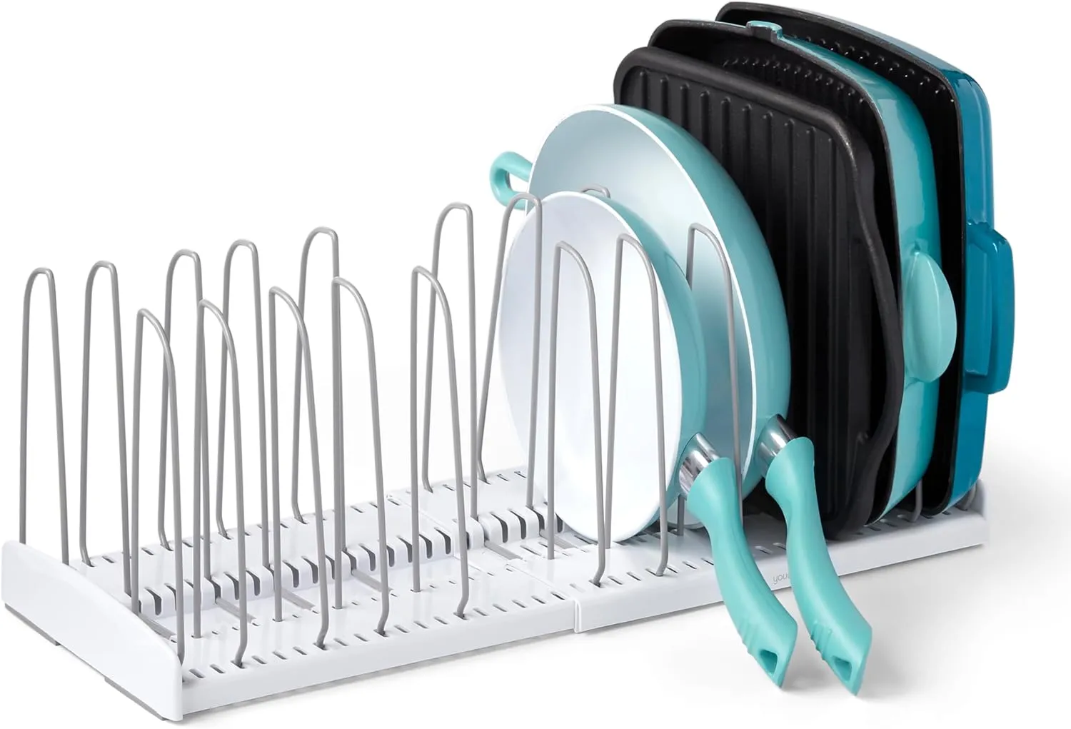 YouCopia StoreMore Expandable Cookware Rack, Adjustable Pan Organizer for Kitchen Cabinet Storage, White
