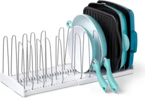 YouCopia StoreMore Expandable Cookware Rack, Adjustable Pan Organizer for Kitchen Cabinet Storage, White