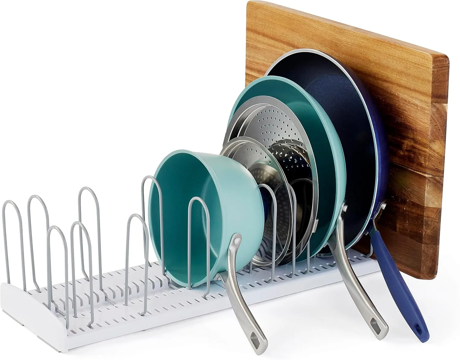 YouCopia StoreMore Expandable Pan and Lid Rack, Adjustable Pot Lids and Pans Organizer for Kitchen Storage, 12.5”-22” Wide