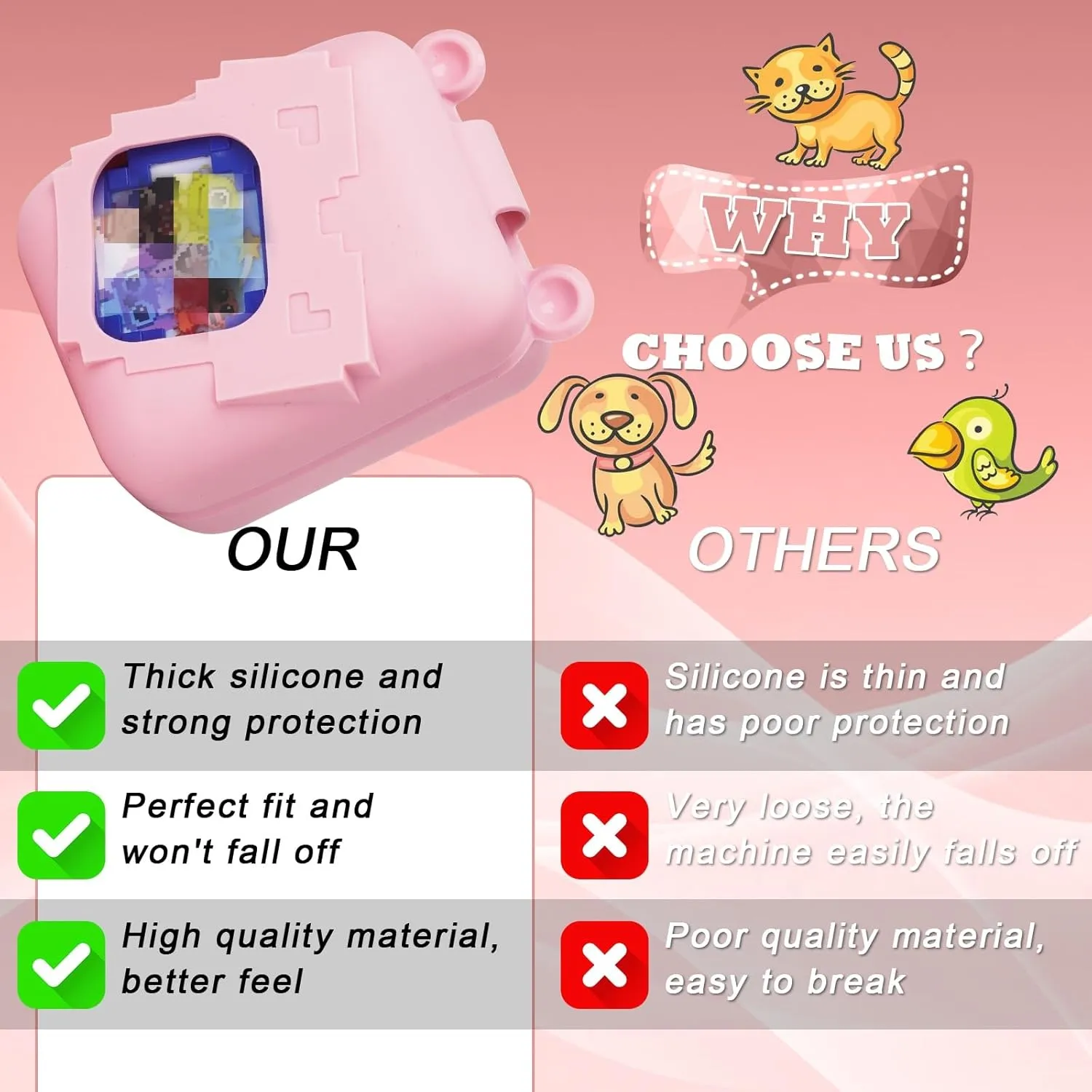 YouKnow Silicone Case for Bitzee Disney Interactive Toy Digital Pet and Case, Protective Skin Sleeve for Bitzee Virtual Electronic Pets Accessories (Case Only) (Pink)