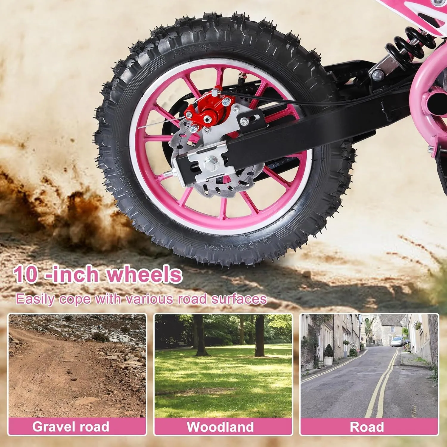 YOXIER 50cc Dirt Bike, 2-Stroke Kid Dirt Bike, Dirt Bikes for Kids 8-14, Off Road Gas Power Mini Pocket Motorcycle with Front Rear Disc Brakes, Mini Dirt Scooter Bike with Max Speed 40KM/H Pink