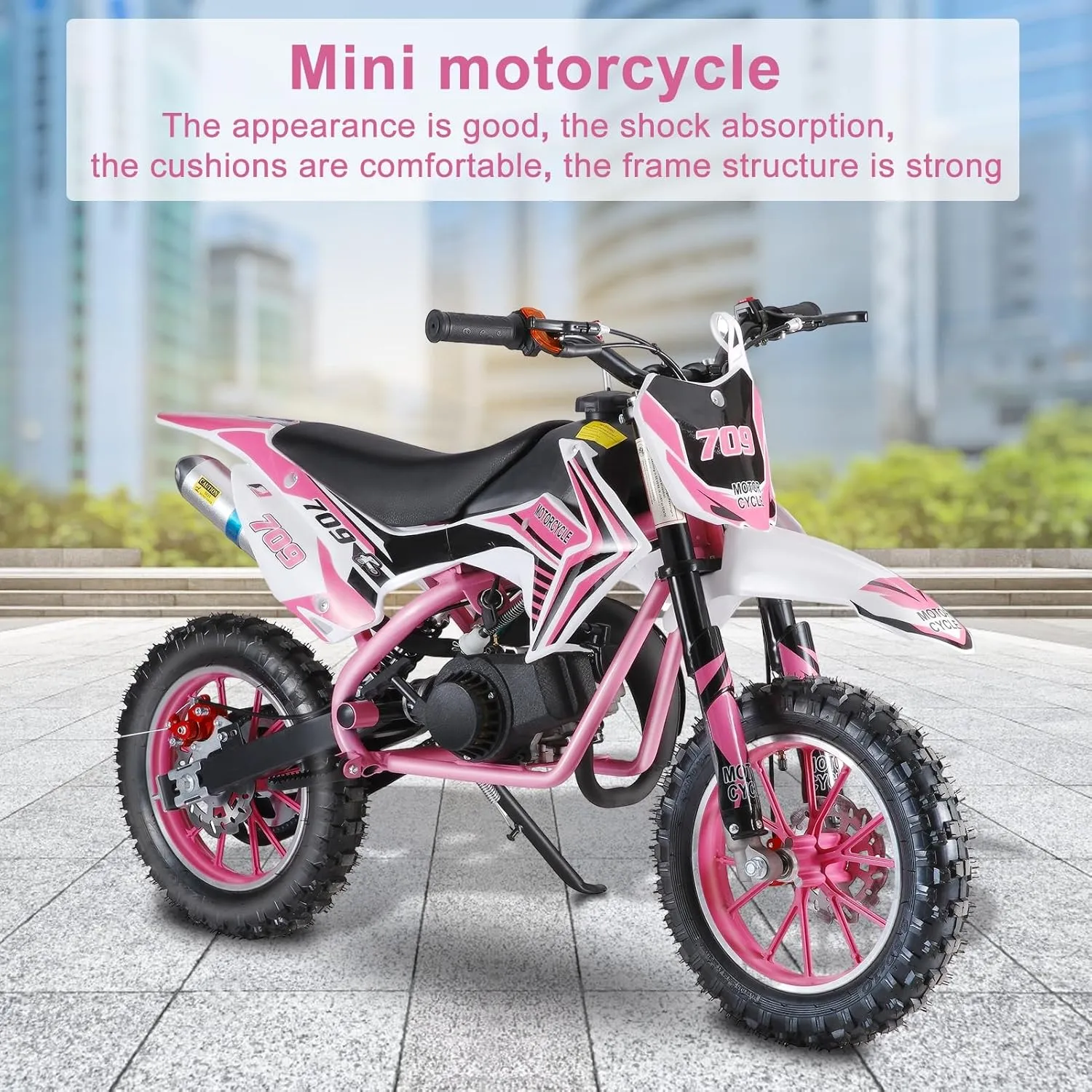 YOXIER 50cc Dirt Bike, 2-Stroke Kid Dirt Bike, Dirt Bikes for Kids 8-14, Off Road Gas Power Mini Pocket Motorcycle with Front Rear Disc Brakes, Mini Dirt Scooter Bike with Max Speed 40KM/H Pink