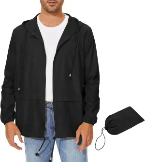 Zando Lightweight Rain Coat for Men - Packable Windbreaker Jacket with Hood - Waterproof Mens Rain Jacket - Outdoor Cycling Raincoat - Black 3XL