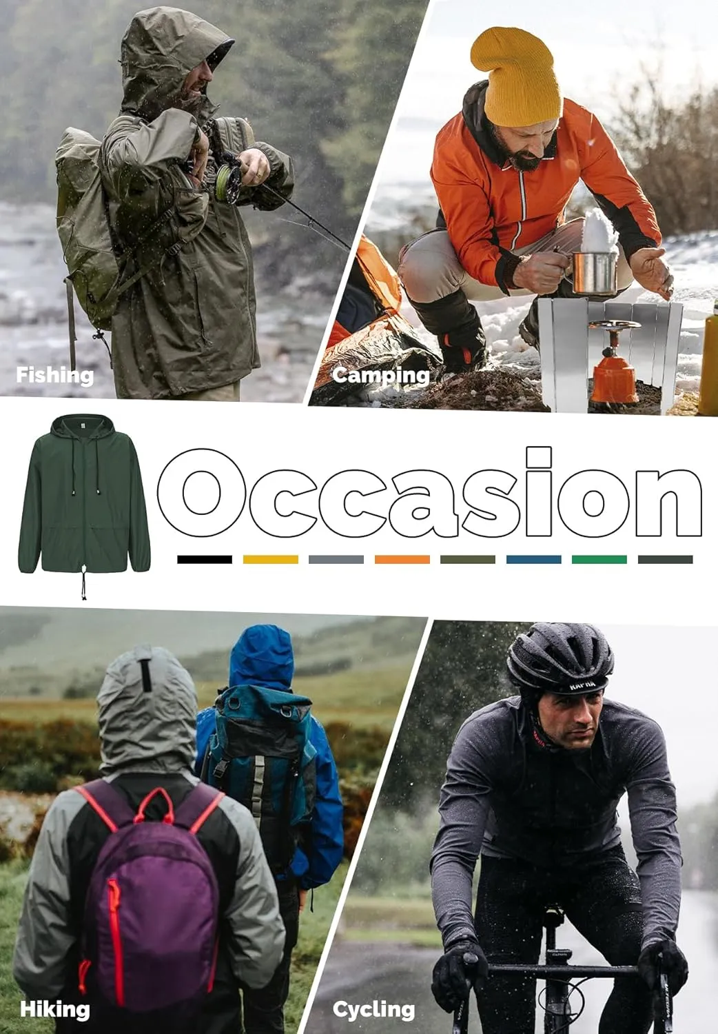 Zando Packable Mens Rain Jacket Lightweight Raincoat Waterproof with Hood Outdoor Windbreaker Jacket Travel Rain Jackets
