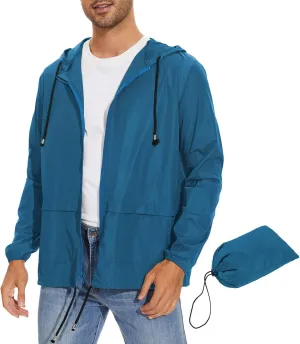 Zando Packable Mens Rain Jacket Lightweight Raincoat Waterproof with Hood Outdoor Windbreaker Jacket Travel Rain Jackets